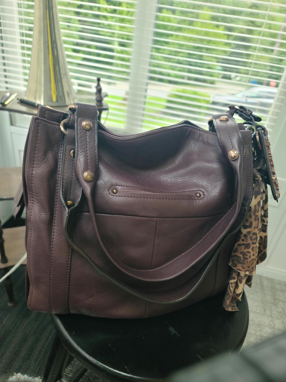 b. makowsky Leather Shoulder Bag - Plum - Picture 8 of 11